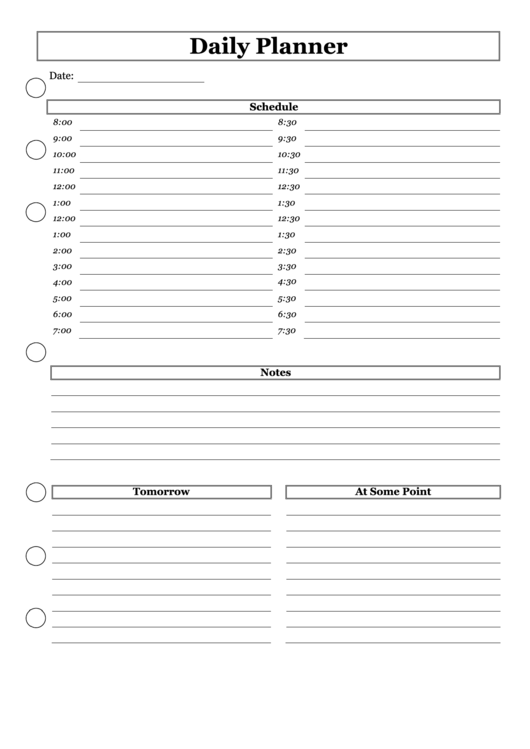 Daily Planner Template With Notes Printable pdf