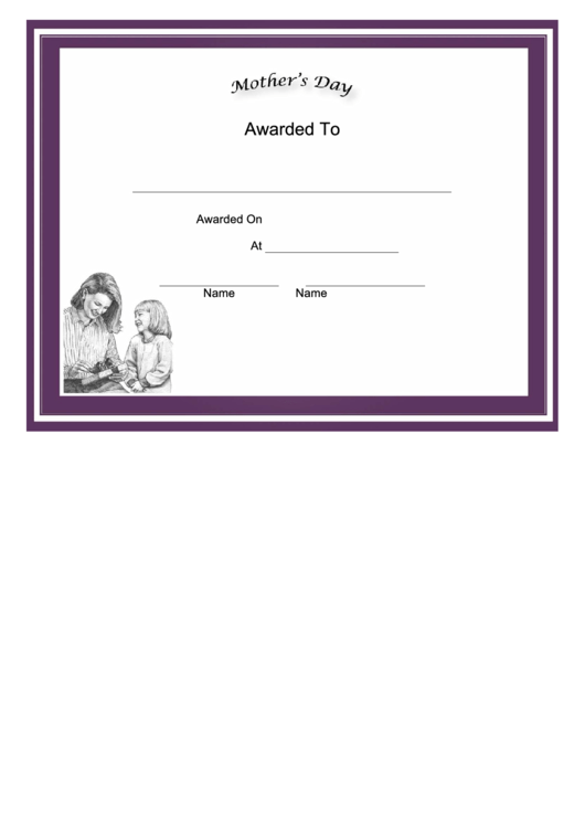 Mothers Day Holiday Certificate Printable pdf
