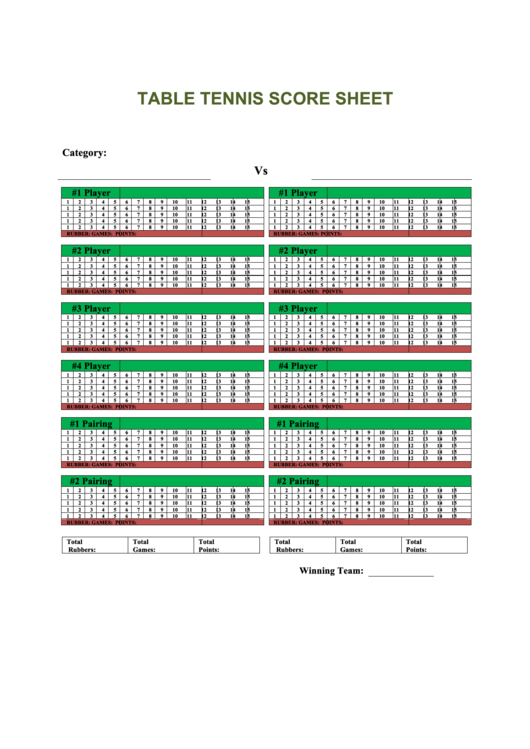 Table Tennis Score Sheet Printable pdf