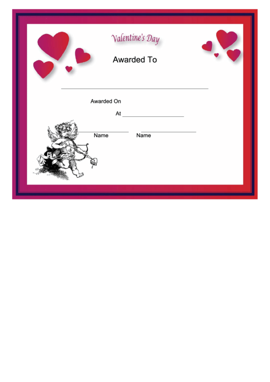 Valentines Day Holiday Certificate Template Printable pdf