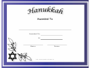 Hanukkah Holiday Certificate Template