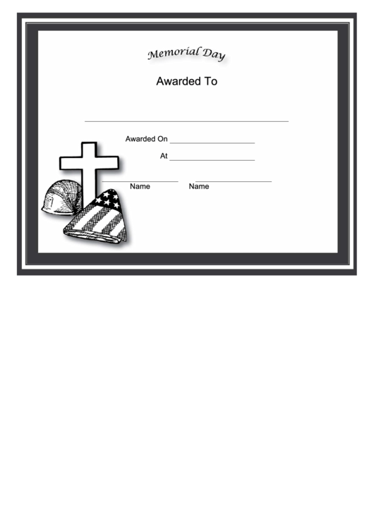 Memorial Day Holiday Certificate Printable pdf
