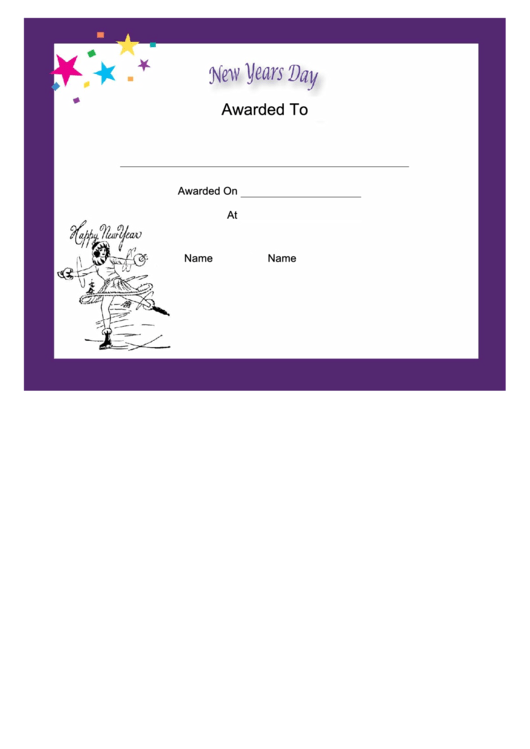 New Years Day Holiday Certificate Printable pdf