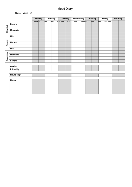 Medical Mood Diary Template Printable Pdf Download