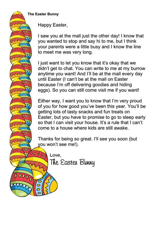 Easter Bunny Letter Template - Missed Child At Mall Printable pdf