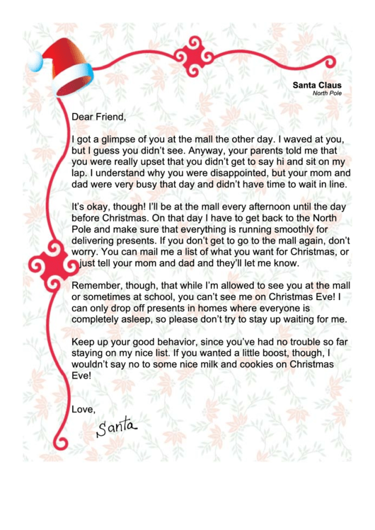 Saw You In The Mall Santa Letter Template Printable pdf