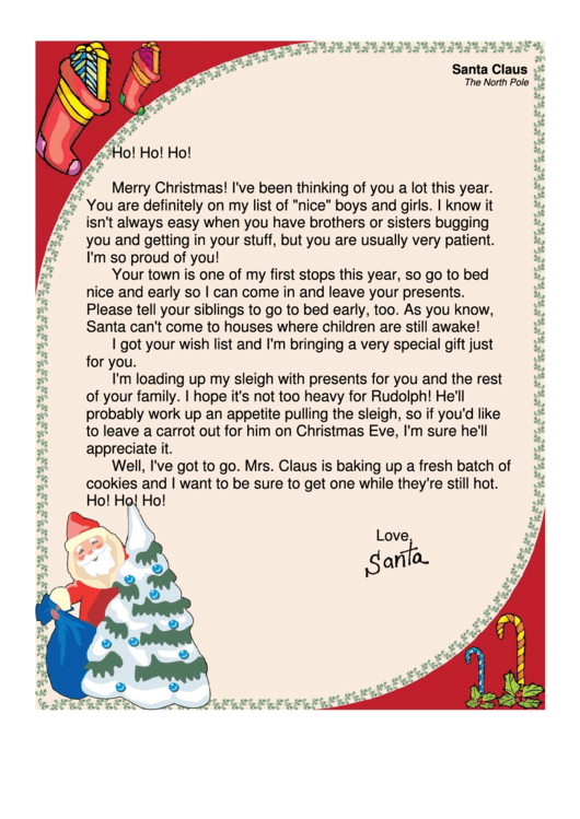 Santa Letter Template Printable pdf