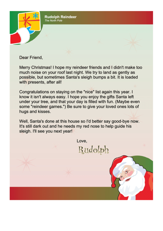 Rudolph Reindeer Christmas Letter Template printable pdf download