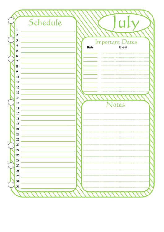 Schedule Planner - July Printable pdf