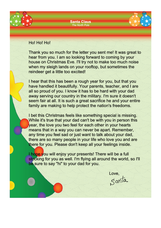 Dad In The Army Santa Letter Template Printable pdf