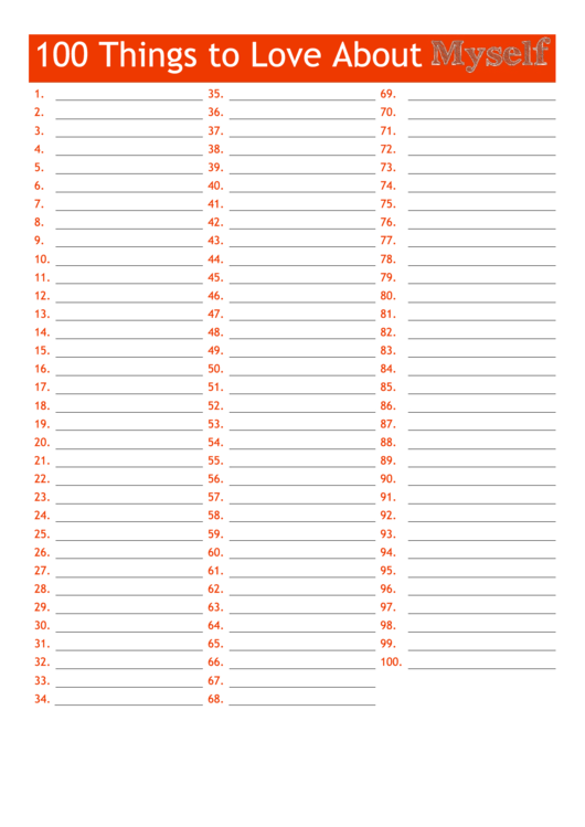 To Do List Template: 100 Things To Love About Myself - Red Printable pdf