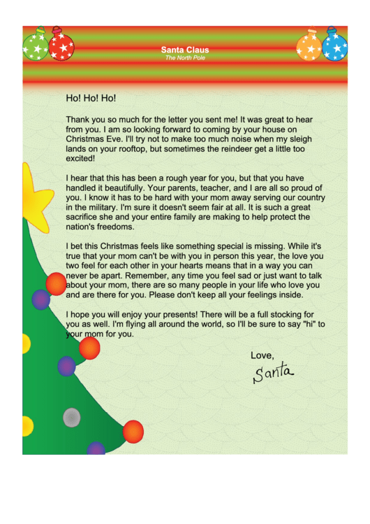 Mom Away Santa Letter Template Printable pdf