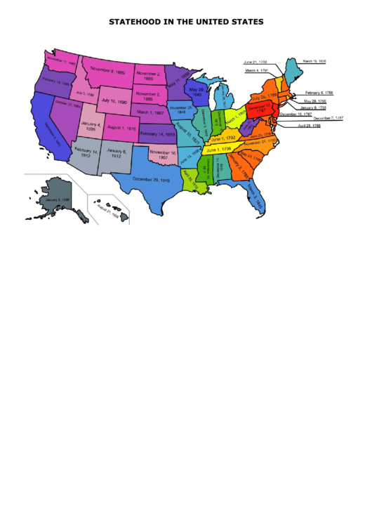 United States Statehood Map Printable pdf