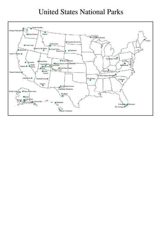 United States National Parks Printable pdf