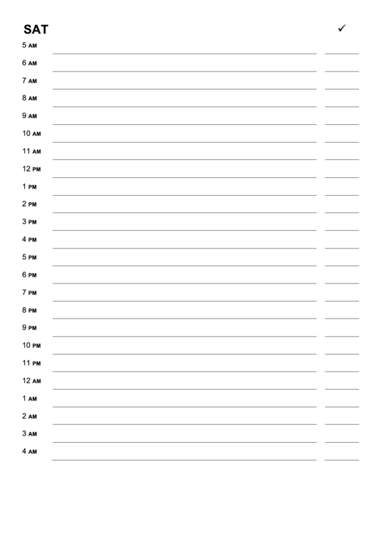Saturday Hourly Planner Template Printable pdf