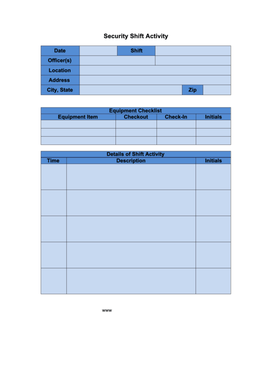 Security Log Book Printable pdf