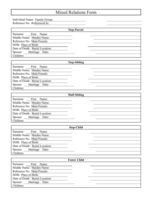 Mixed Relations Template Printable pdf