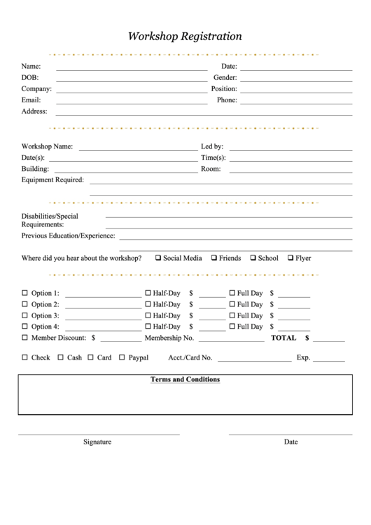 Workshop Registration Form Printable pdf