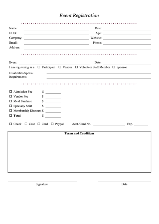 Event Registration Form Printable pdf