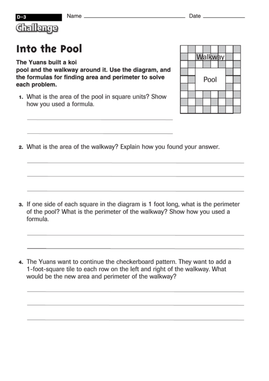 Into The Pool - Math Worksheet With Answers Printable pdf