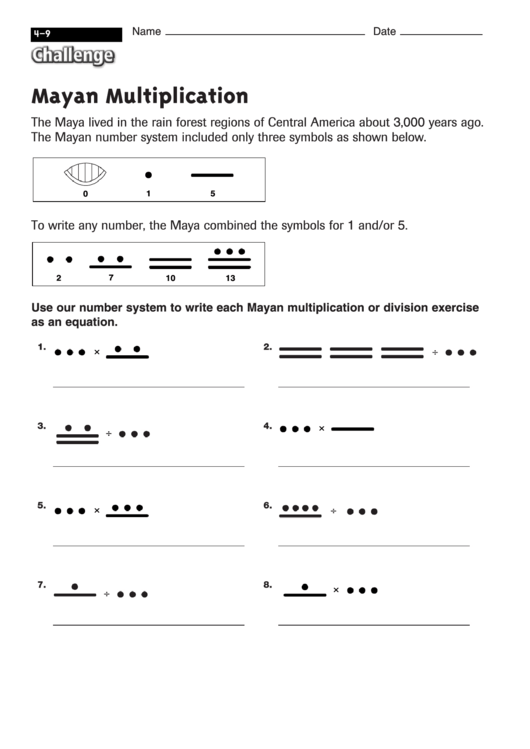 Mayan Multiplication - Multiplication Worksheet With Answers Printable pdf