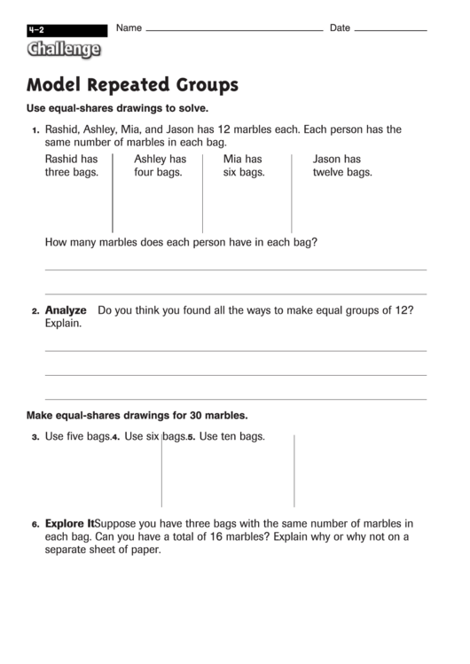 Model Repeated Groups - Math Worksheet With Answers Printable pdf