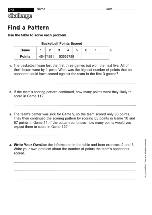 Find A Pattern - Math Worksheet With Answers Printable pdf