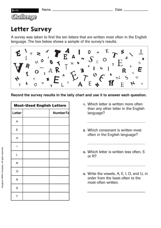 Letter Survey Worksheet With Answers