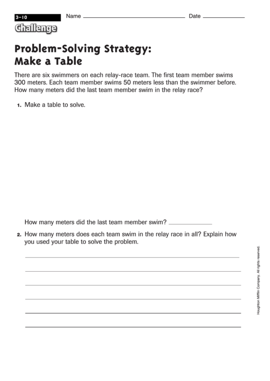 Problem-Solving Strategy: Make A Table - Math Worksheet With Answers Printable pdf