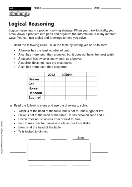 Logical Reasoning - Math Worksheet With Answers Printable pdf