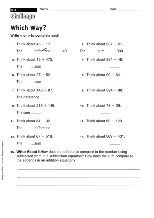 Which Way - Math Worksheet With Answers Printable pdf