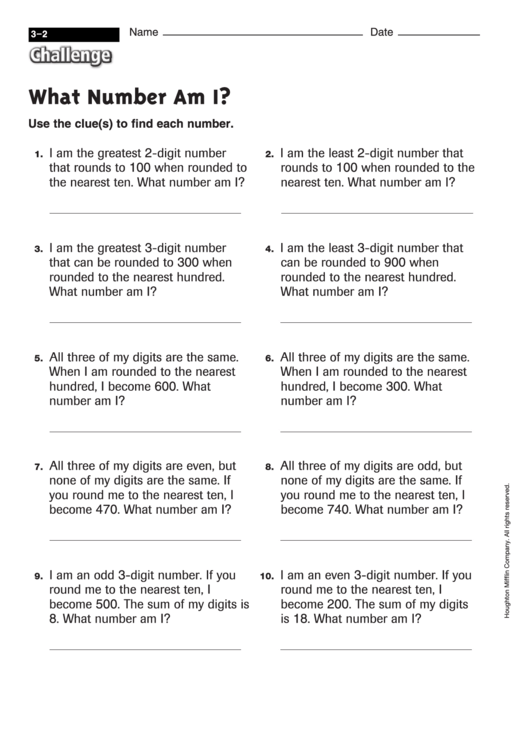What Number Am I - Math Worksheet With Answers Printable pdf