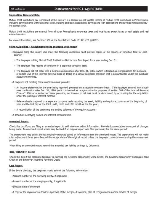 Instructions For Rct-143 Return Printable pdf
