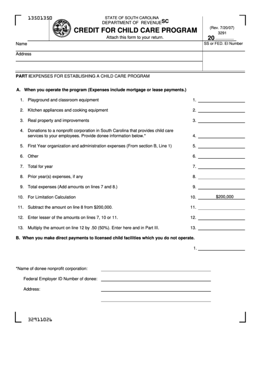 Form Sc Sch.tc 9 - Credit For Child Care Program Printable pdf