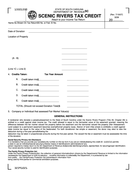 Form Sc Sch.tc-5 - Scenic Rivers Tax Credit Printable pdf