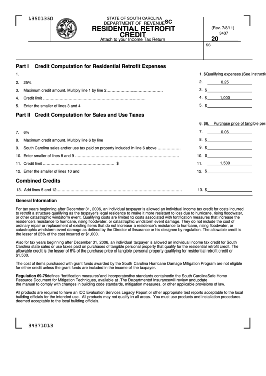 Form Sc Sch.tc-43 - Residential Retrofit Credit Printable pdf