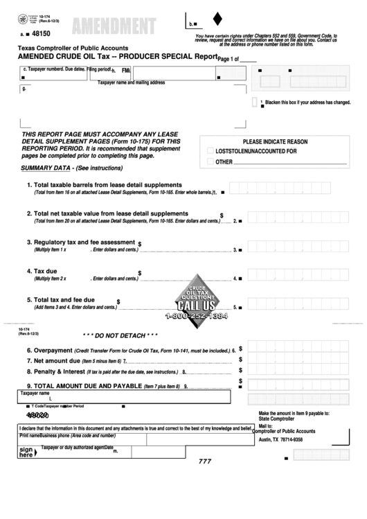 Fillable Form 10-174 - Amended Crude Oil Tax - Producer Special Report Printable pdf