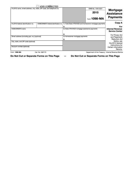 Fillable Form 1098-Ma - Mortgage Assistance Payments - 2015 Printable pdf