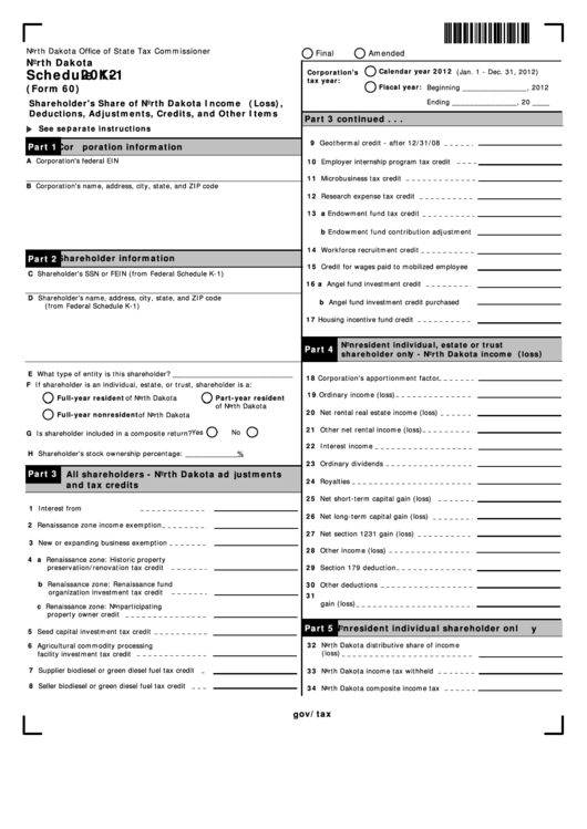 Fillable Schedule K-1 (Form 60) - Shareholder