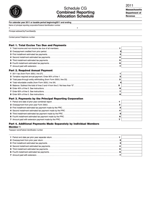 Schedule Cg - Combined Reporting Allocation Schedule - 2011 Printable pdf