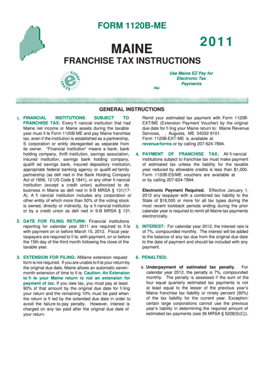 Form 1120b-Me - Maine Franchise Tax Return For Financial Institutions - 2011 Printable pdf