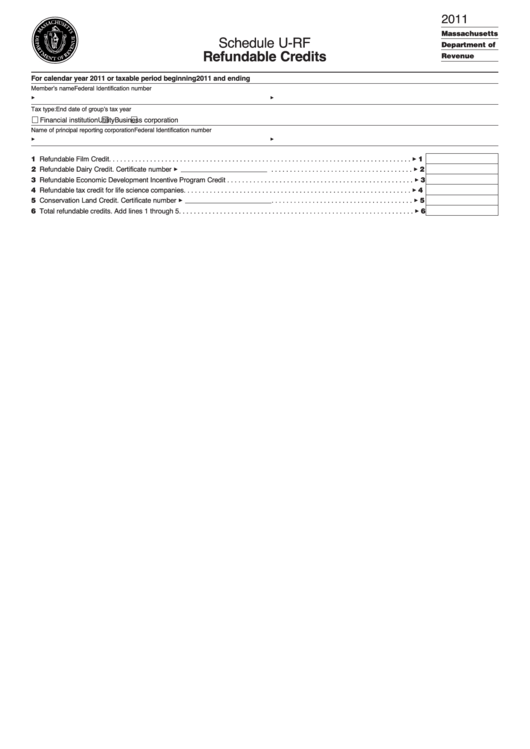 Schedule U-Rf - Refundable Credits - 2011 Printable pdf