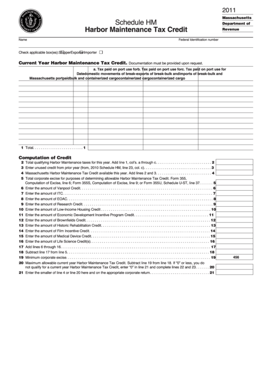 Schedule Hm - Harbor Maintenance Tax Credit - 2011 Printable pdf