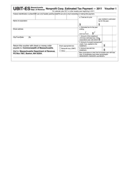 Form Ubit-Es - Nonprofit Corp. Estimated Tax Payment Voucher - 2011 Printable pdf