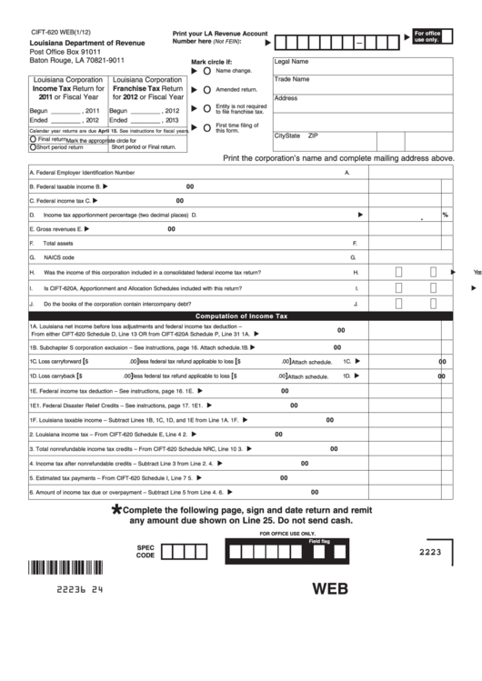 Fillable Form Cift-620 - Louisiana Corporation Tax Return Printable pdf
