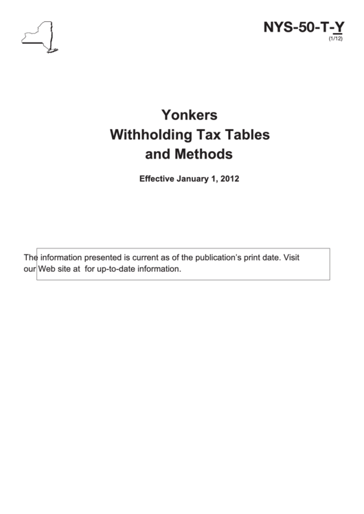 Yonkers Withholding Tax Tables And Methods - 2012 Printable pdf