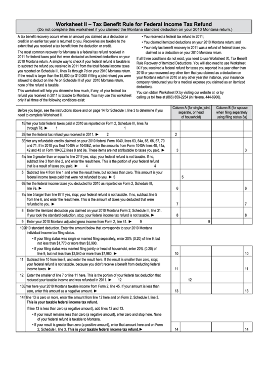 Tax Benefit Rule For Federal Income Tax Refund - 2010 Printable pdf