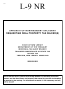 Form L-9 Nr - Affidavit Of Non-resident Decedent Requesting Real Property Tax Waiver(s) - State Of New Jersey Department Og The Treasury