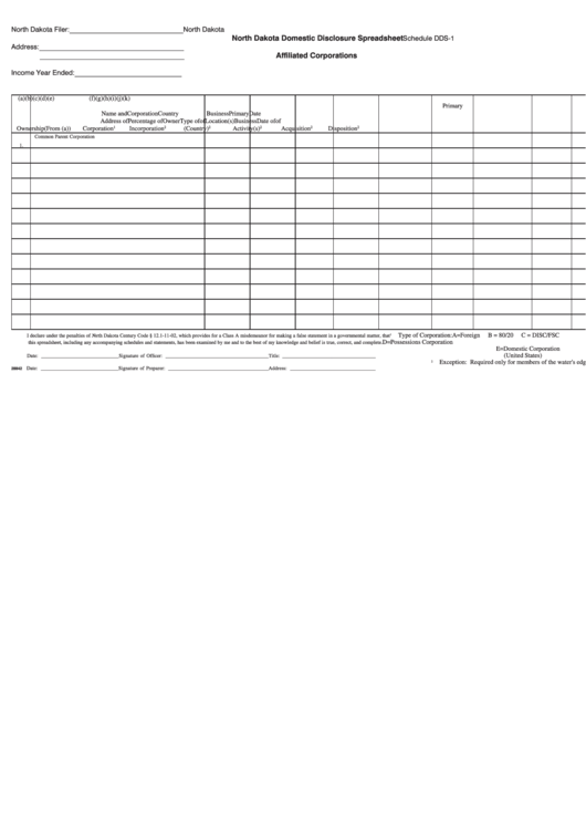 Fillable North Dakota Domestic Disclosure Spreadsheet Printable pdf
