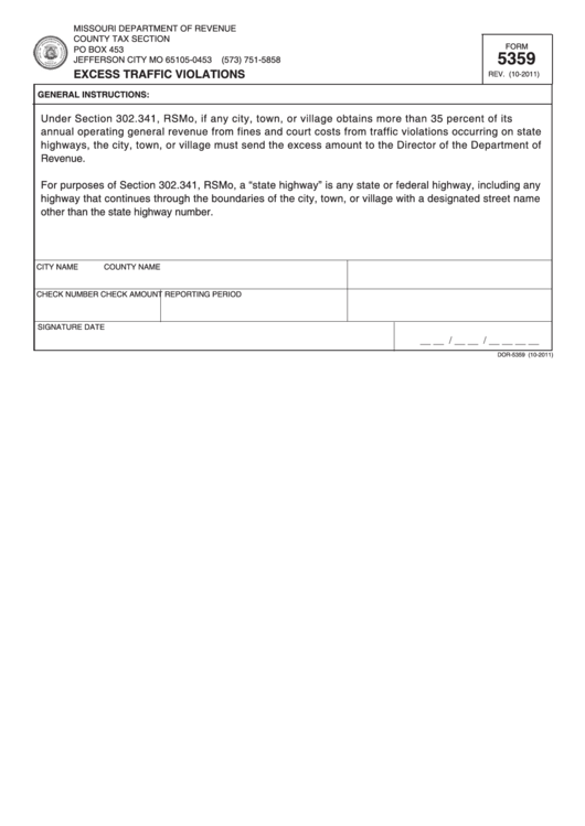 Fillable Form 5359 - Excess Traffic Violations Printable pdf
